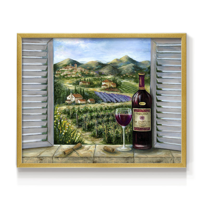 Rouge toscan et vignoble - reproduction encadrée - réarmable, H 22 po x l 28 po, Or