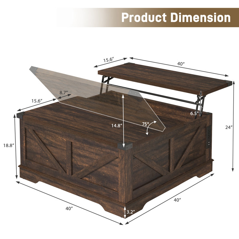 Vardell 40" Coffee Table, Brown, Brown