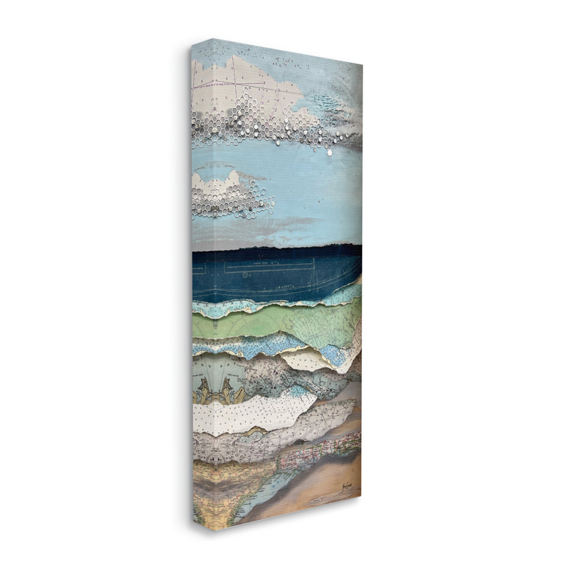 «Cloudy Beach Shore Landscape Layered Ephemera Collage» par Stacy Gresell - impression sur toile tendue