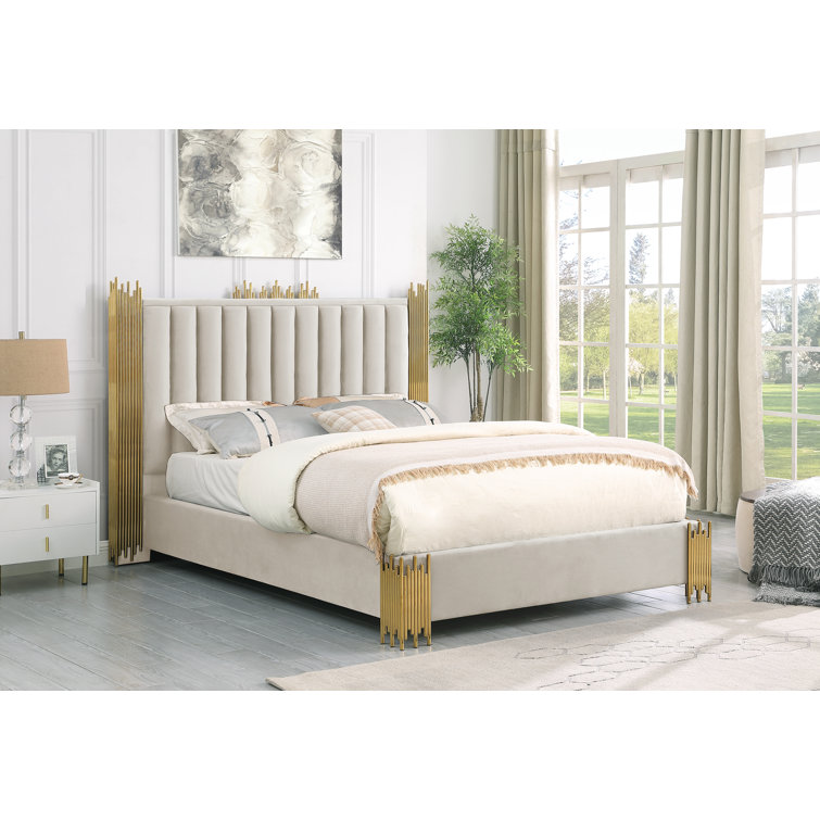 Elvyra Velvet Upholstered Low Profile Platform Bed