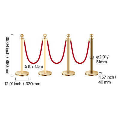 Stanchions and Velvet Ropes, Hollow Base with Stainless Steel Post, Red Velvet Ropes and Posts, Crowd Control Barriers Gold Stanchions, Red Carpet Runner Poles for Party Supplies