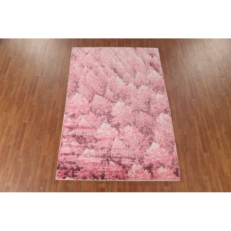 Tapis all-over moderne à motif abstrait rose 6 x 9