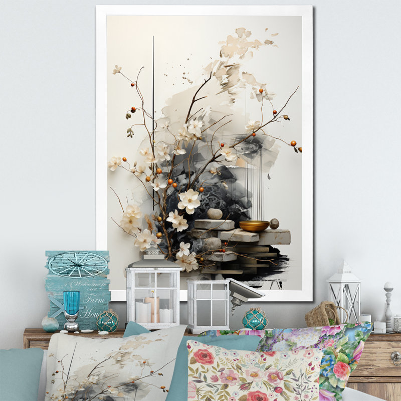 Jaciya Asian Art Classics Sumi III - Art mural asiatique pour le salon, H 40 po x l 30 po, Cadre photo unique, White