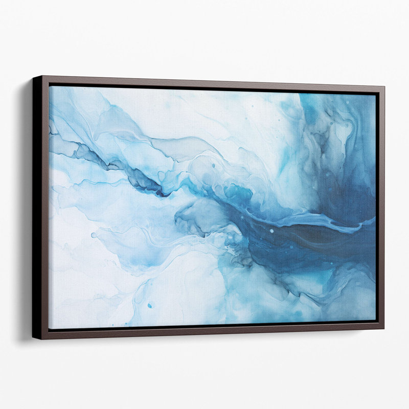 «Blue and White Abstract Vortex Calm», reproduction sur toile, H 8 po x l 12 po x P 1,25 po, Cadre flottant brun