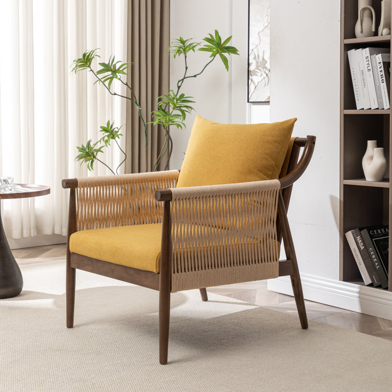 Cofield Upholstered Solid Wood Accent Chair, Yellow