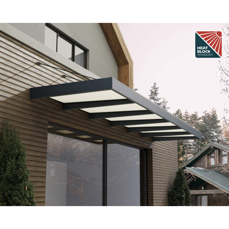 Palram - Canopia Sophia XL 19' W x 4' 7" D Acrylic Galvanized Steel Stationary Door and Window Awning Gray/Mist