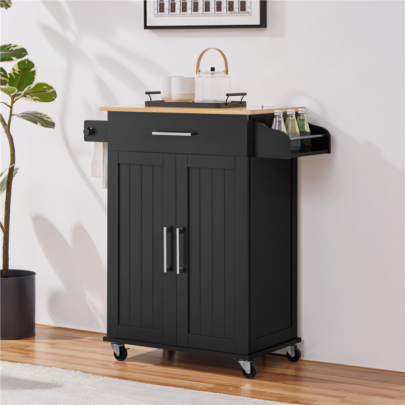 Solid Wood Top Kitchen Cart, Black