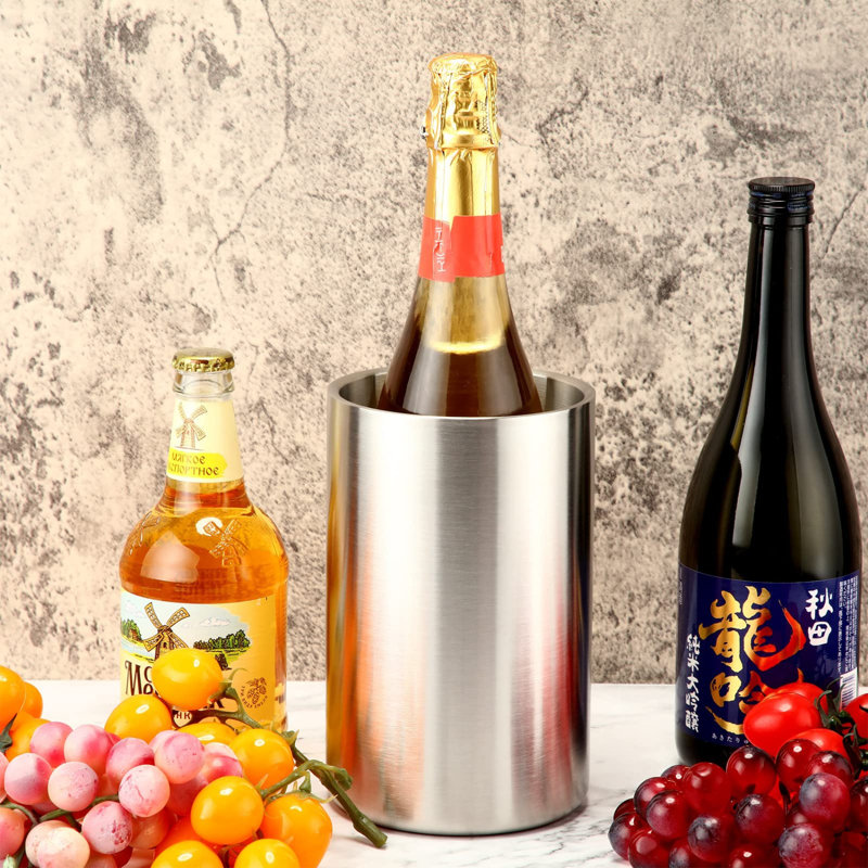Wine Chiller Bucket Stainless Steel Wine Chiller Bottles For 750 Ml Insulated Double Layer Bucket Cooler For Parties Bar(9 Pcs)
