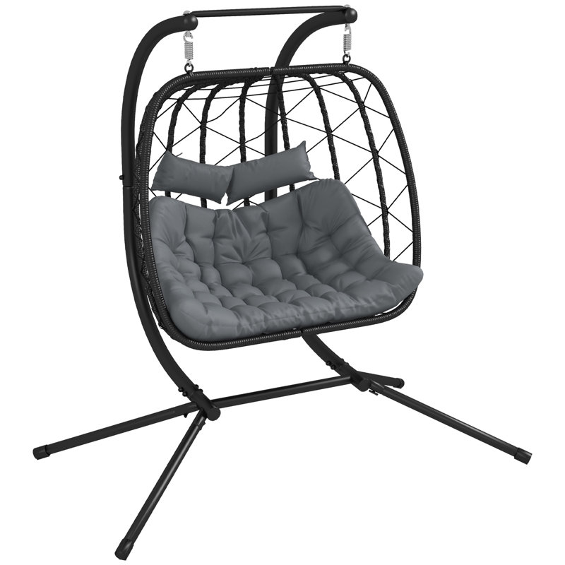 Adao Outdoor PE Rattan 2 Seaters Swing Chair Thick Padded Cushion Black