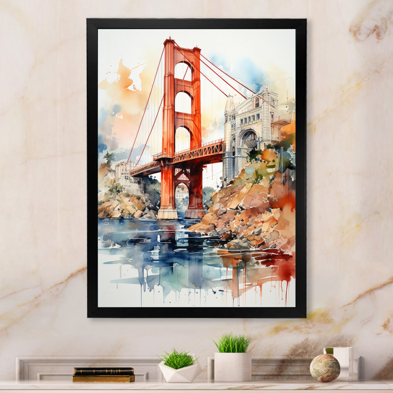 Red Bridge Architectural Marvel I - reproduction sur toile, Cadre photo noir, H 20 po x l 12 po x P 1 po