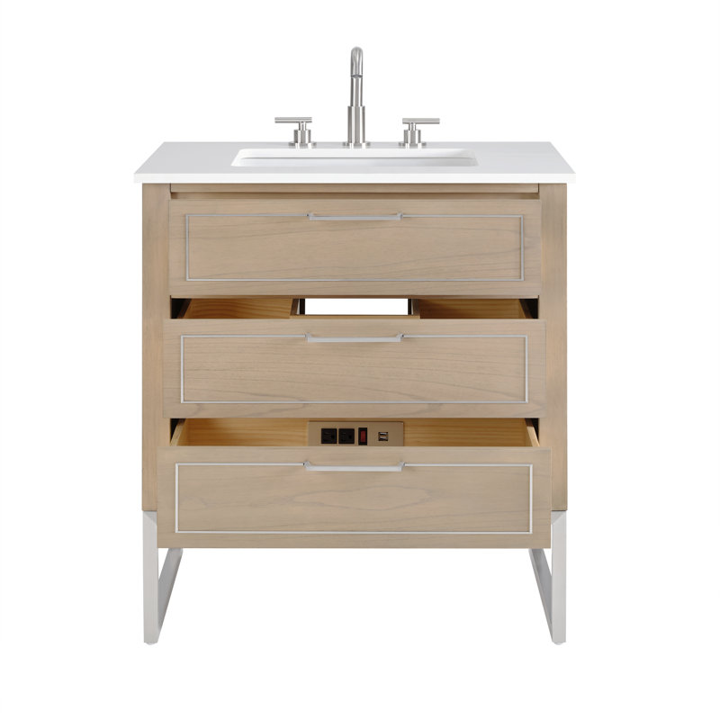 Markham 30'' W Single Vanity, Cashmere Gray, White Quartz, Brushed Nickel