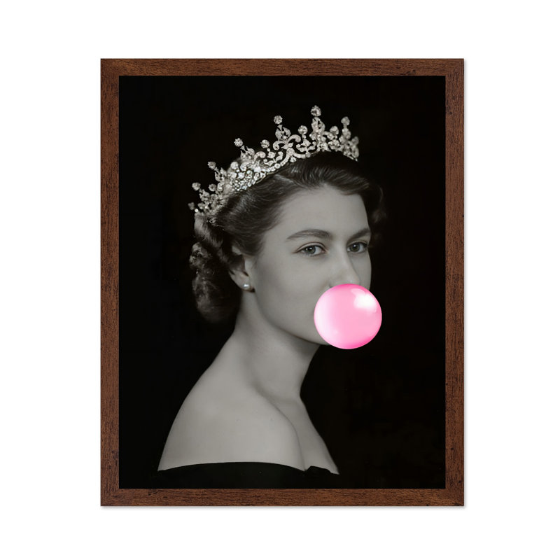 Queen Elizabeth Pink Bubble Gum No2, 18"H x 24"W, Poster, Brown Framed