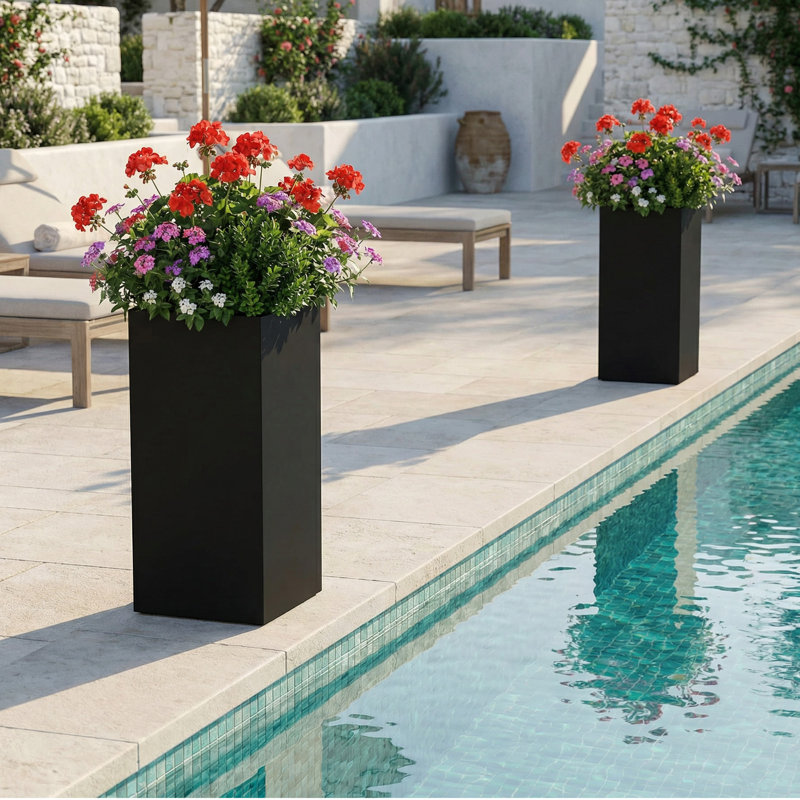 Rectangular Metal Planters for Outdoor Plants Set Of 2, 36" H x 13" W x 13" D