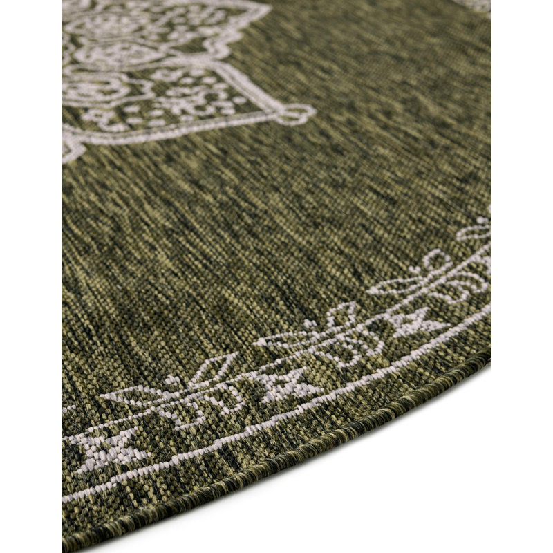 Tapis oriental vert / gris Crabill, Rond 13 pi 1 po