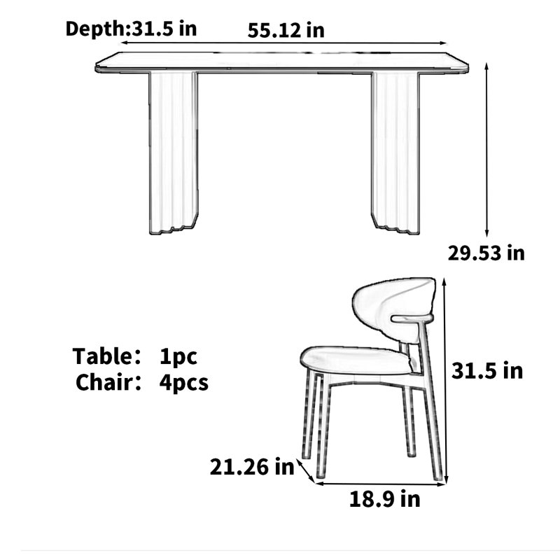 Table de salle à manger rectangulaire de style américain rétro, H 29,53 po x L 55,12 po x l 31,5 po