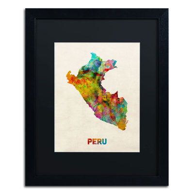 « pérou aquarelle map » par michael tompsett, impression encadrée