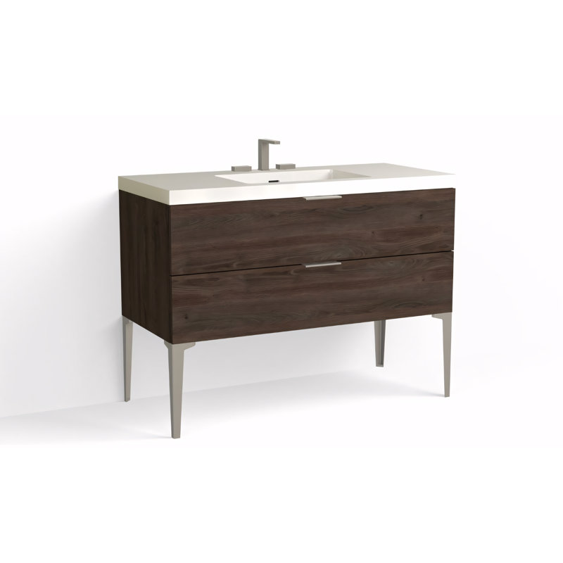 Avila 48" W Freestanding Single Bathroom Vanity with Dean Leg, Satin Nickel, Gloss White/8" Widespread, Nocino