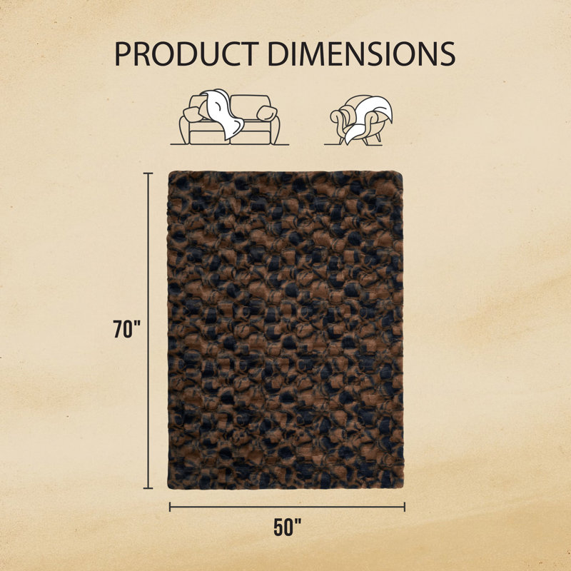 Nine West Printed Embossed Faux Fur Throw Blanket, Cacao Nibs