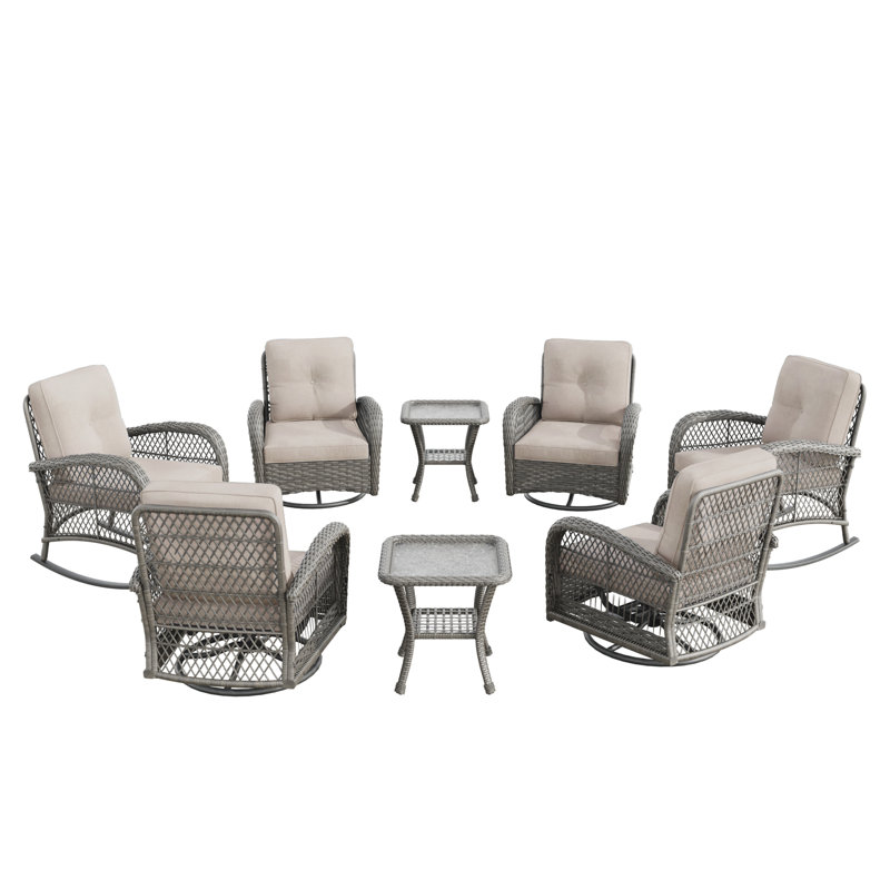Margarethe Wicker 6 - Person Patio Conversation Set with Cushions, Beige
