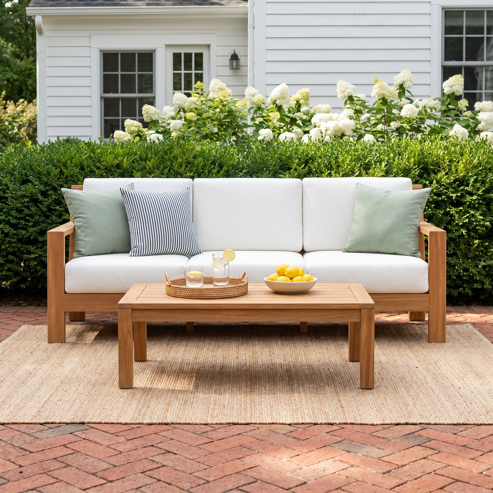 Chaney 78.75'' Wide Rectangle Teak Patio Sofa with Sunbrella® Cushions, Canvas Vellum Sunbrella® Canvas