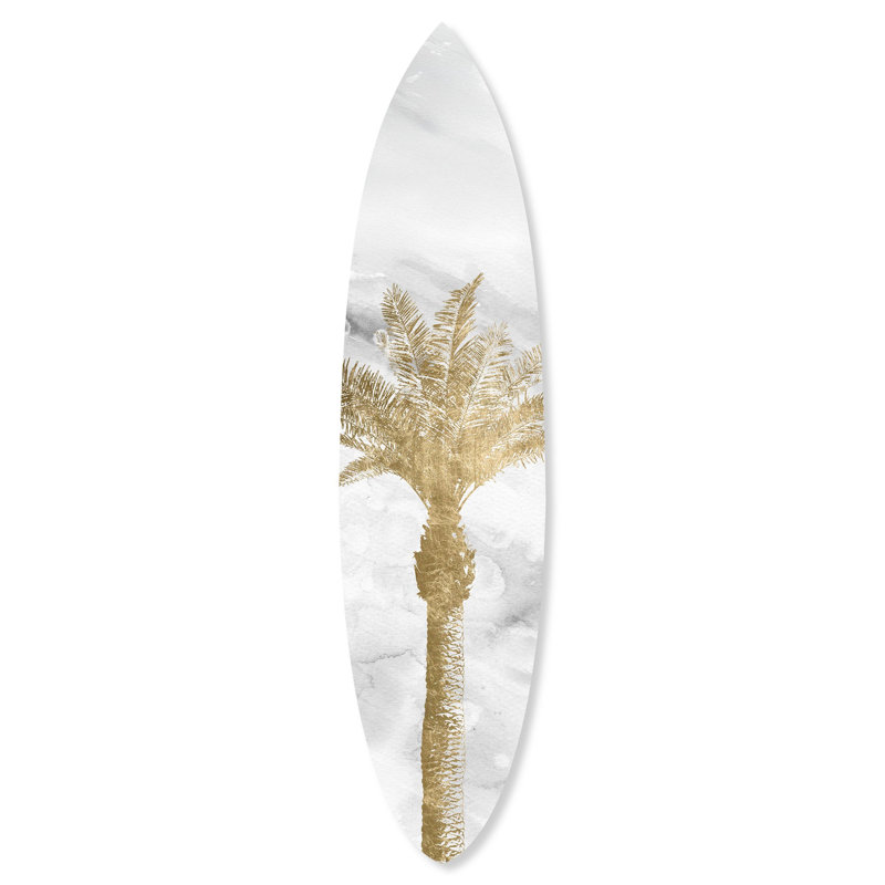 Oliver Gal Palm Tree Gold II Surfboard Landscape & Nature - Die-Cut Acrylic Glass Wall Art Sculpture