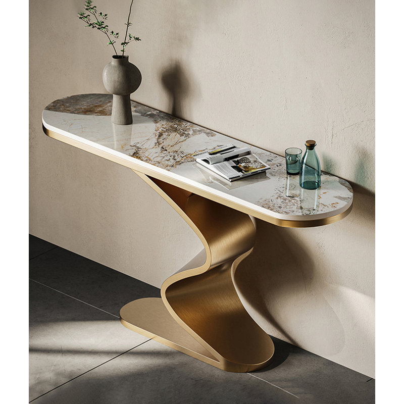 Table de couloir contemporaine élégante avec base à vagues fluides, H 33,46 po x l 39,4 po x P 13,78 po