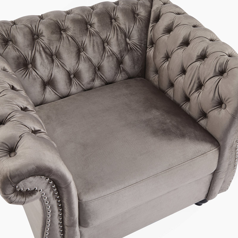Fauteuil club Chesterfield, Velours brun foncé