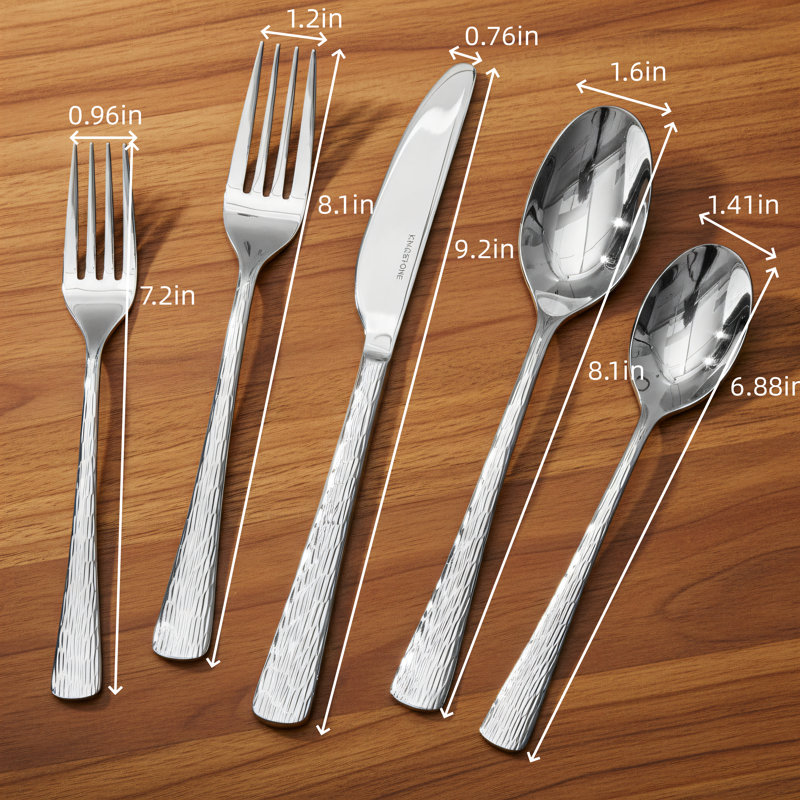 Service de table en argent martelé, 30 pièces, acier inoxydable 18/10, poignées ondulées uniques + finition polie miroir, lavable à la machine, pratique et pratique