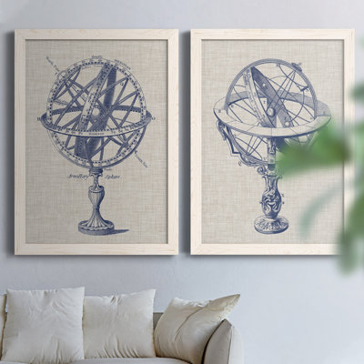 Armillary Sphere on Linen I - Reproduction d'art graphique encadré