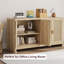 Farmhouse Rattan Buffet Cabinet, 4-Door Woven Storage Sideboard, Oak Brown
