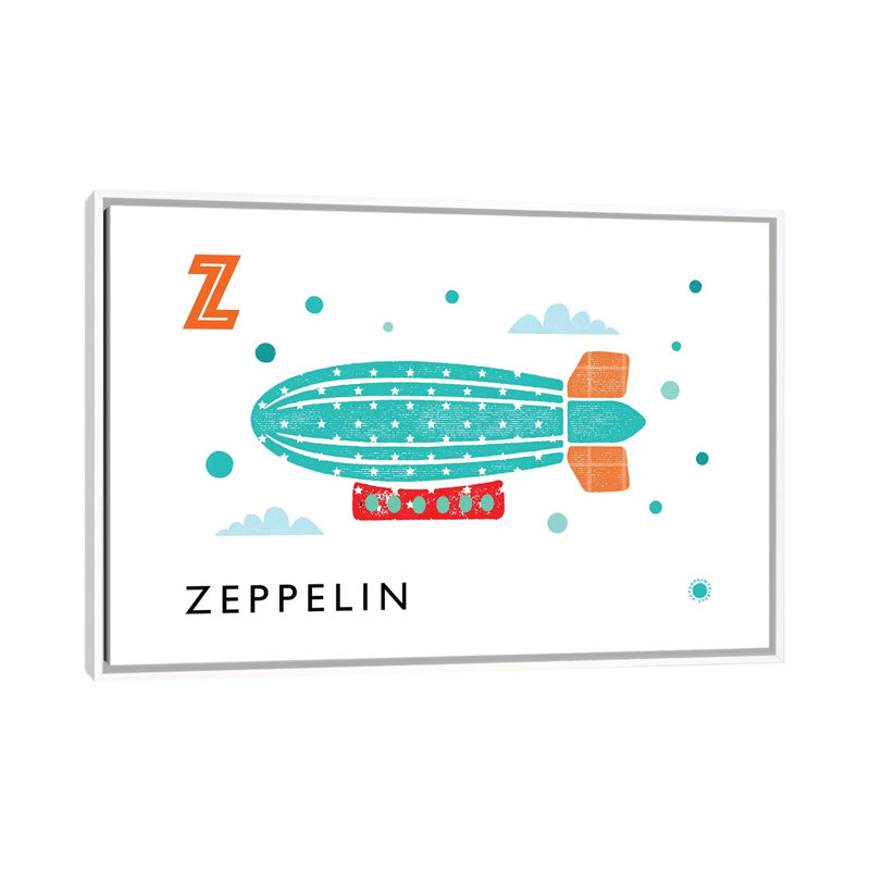Z Is for Zeppelin - imprimé, H 40 po x l 60 po x 1,5 po, Toile blanche encadrée, Aucun mat