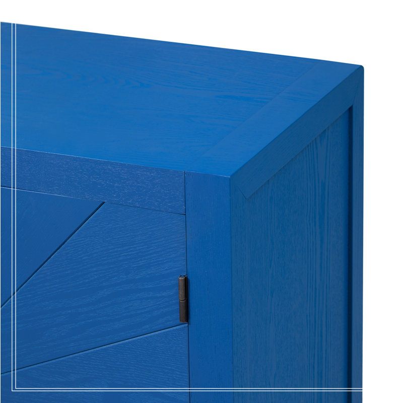 Unique Features of Ash Veneer Cabinet with Radiating Line Pattern Cabinet Doors, Navy Blue