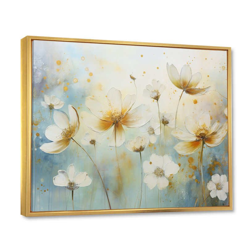 «Blossoming Daisy Delicate Blossoming Wildflower» sur toile, H 16 po x l 32 po, Cadre flottant doré