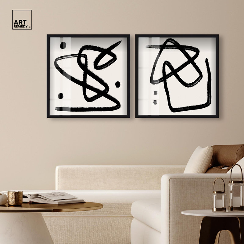 Ensemble d'art mural moderne « Dreaming in Lines » avec impression sous cadre-vitrine par Art Remedy, cadre noir, 12 x 12
