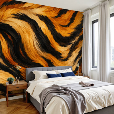 Peel and Stick Wallpaper Wall Mural Tiger Skin Seamless Design Animal Striped Skin Fur Wall Art Self Adhesive and Removable