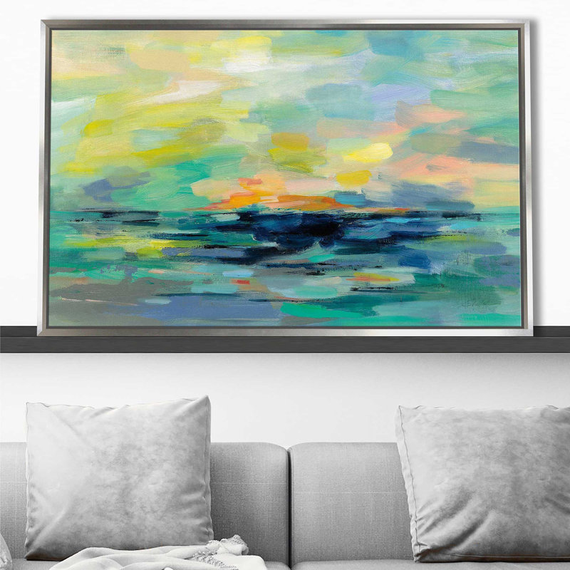 Pacific Beach - reproduction d'art, Cadre flottant argent, H 31,5 po x l 51,5 po x P 2 po