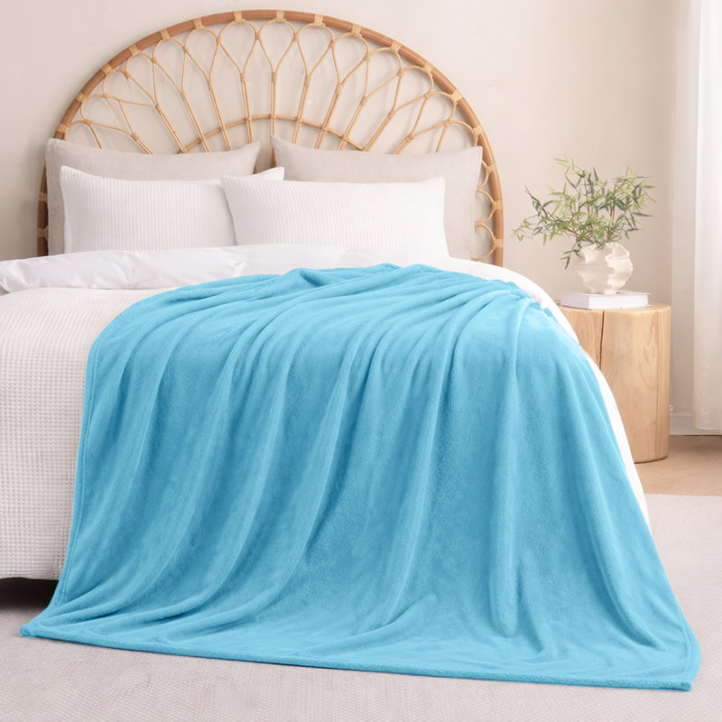 Couverture polaire en fausse fourrure de vison de luxe - Doux et moelleux réversible, Lit simple, Bleu clair