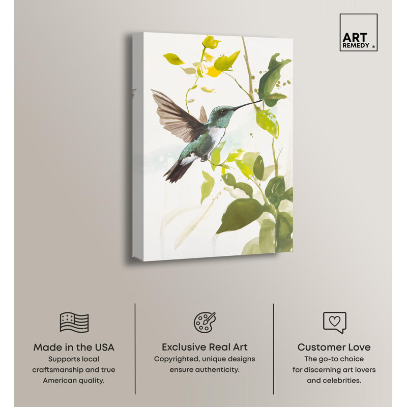 Green and Yellow Hummingbird Wrapped Canvas Art, 24" x 16"
