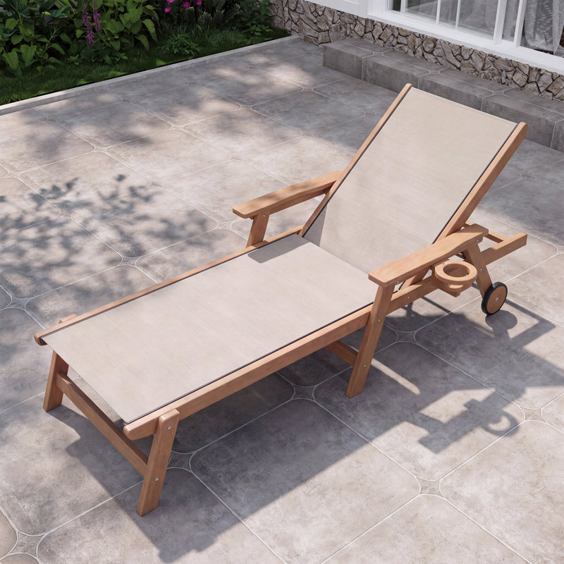Chaise longue pliante à 5 positions, chaise d'extérieur en textilène avec cadre en PEHD et porte-gobelet pour piscine, patio et jardin