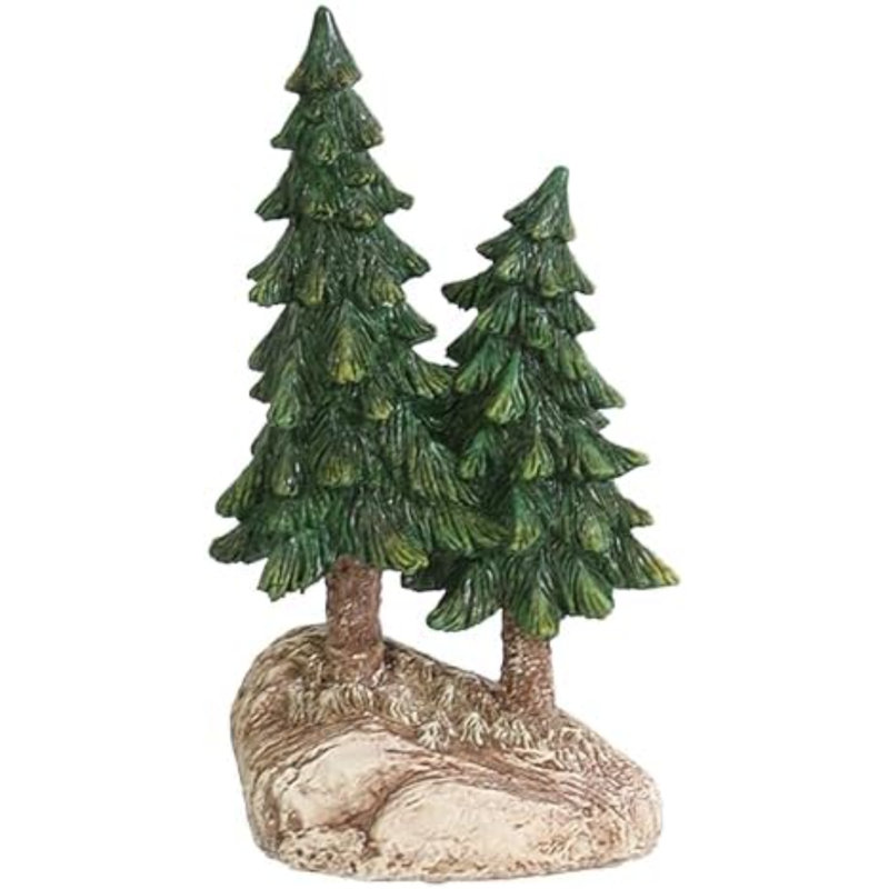 Deux pins de forêt, figurine de collection en résine verte et brune, 20 x 11 cm, à poser ou à décorer au quotidien.