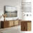 Modern Media Console with Rattan Accent Doors for Large Screen Televisions