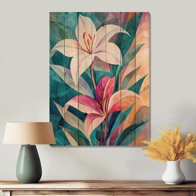 Whispering Aura Of The Lily II - Modern Wood Wall Art On Natural Pine Wood