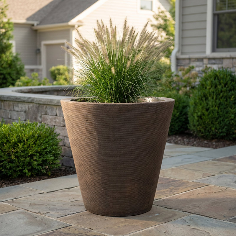 Strafford Self Watering Ribbed Pot Planter, 20" H x 20" W x 20" D, Charcoal Stone