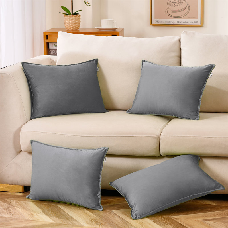 Coussin décoratif en velours, Oui, Gris clair