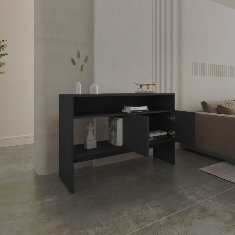 Console Table 31.8" H With 2 Doors And 3 Shelves, Black, Black
