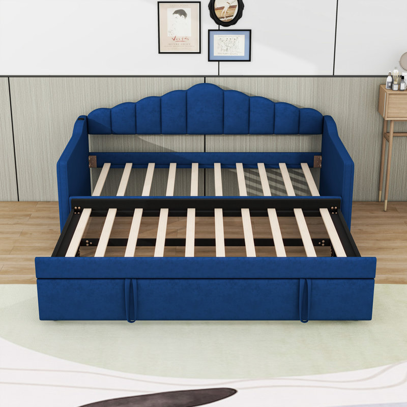 Twin Upholstered Daybed with Trundle, USB and 2 Side Pockets