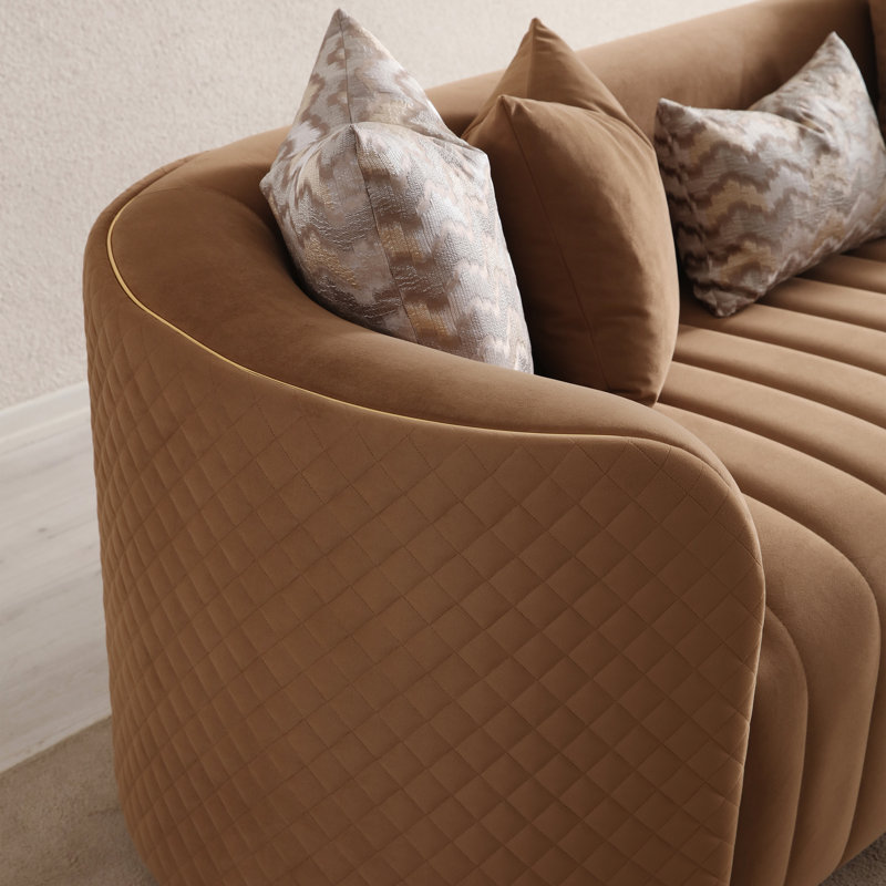Ariana 83'' Velvet Round Arm Loveseat, 31" H x 83" W x 35" D, Caramel