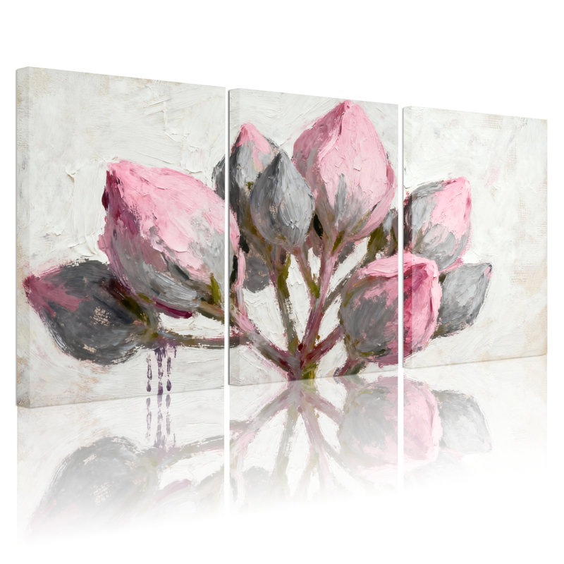 Tableau mural sur toile tendue, motif floral de tulipes roses, style abstrait moderne (paquet de 3), H 36 po x l 72 po