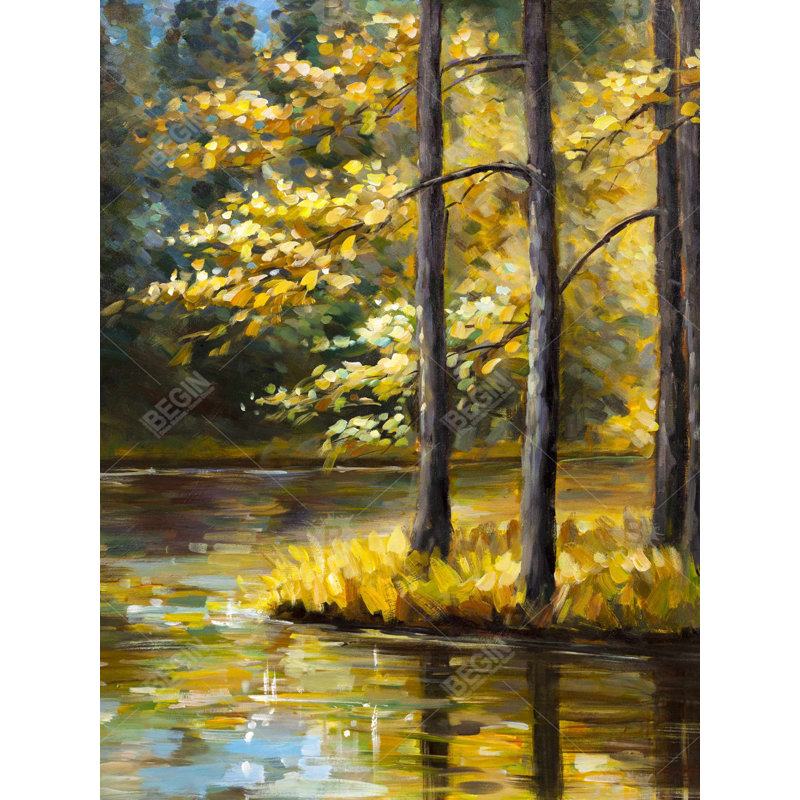 Fall landscape by the water Bath Mat with Non-Slip Backing - Quick Dry Memory Foam Bathroom Rug - Absorbent - Modern Plush Spa-Style - Machine Washable
