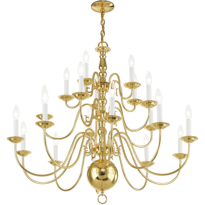 Lustre classique à 20 lumières de style bougie, Laiton poli